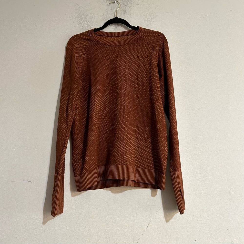 Lululemon Rest Less Pullover Top Grid Warp Date Brown / Desert Sun Size 12